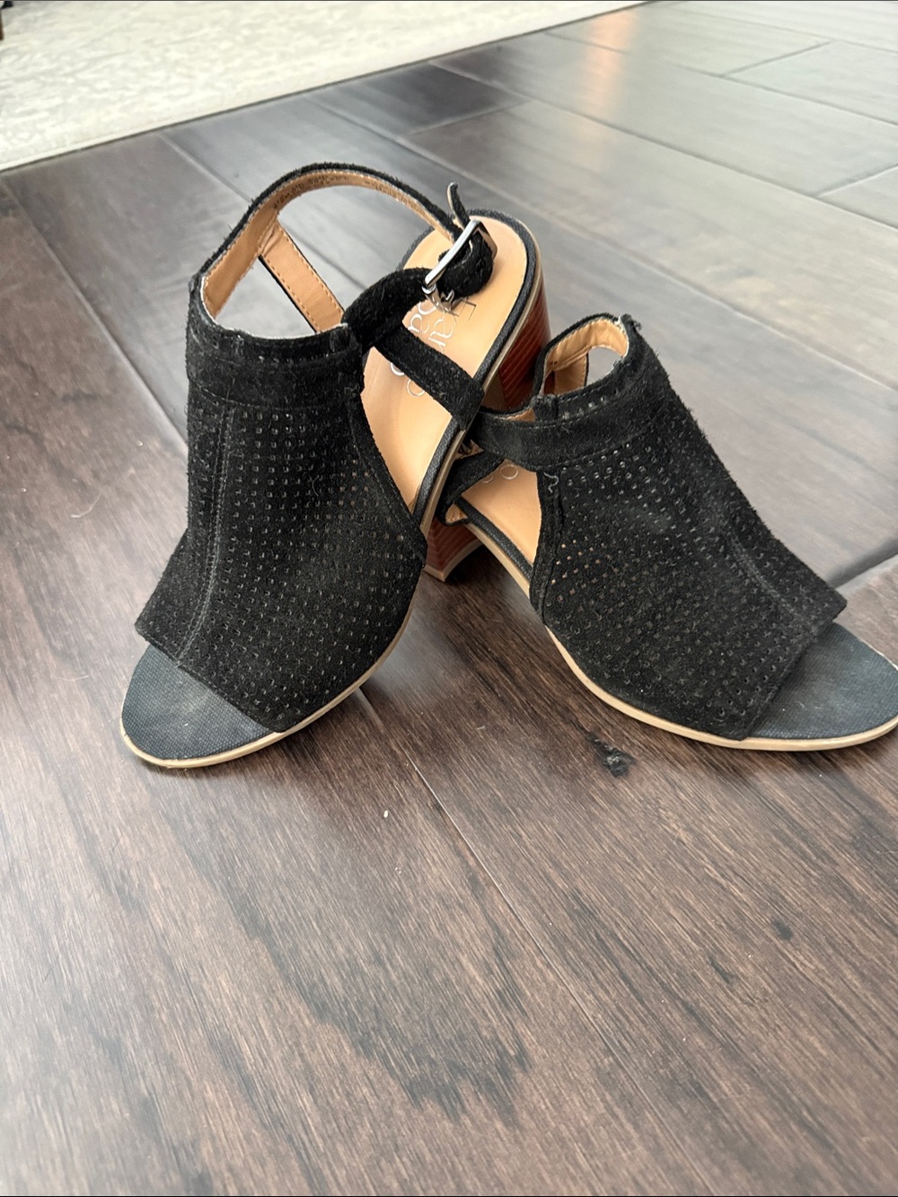 Franco Sarto Black Suede Open-Toe Block Heel Sandals